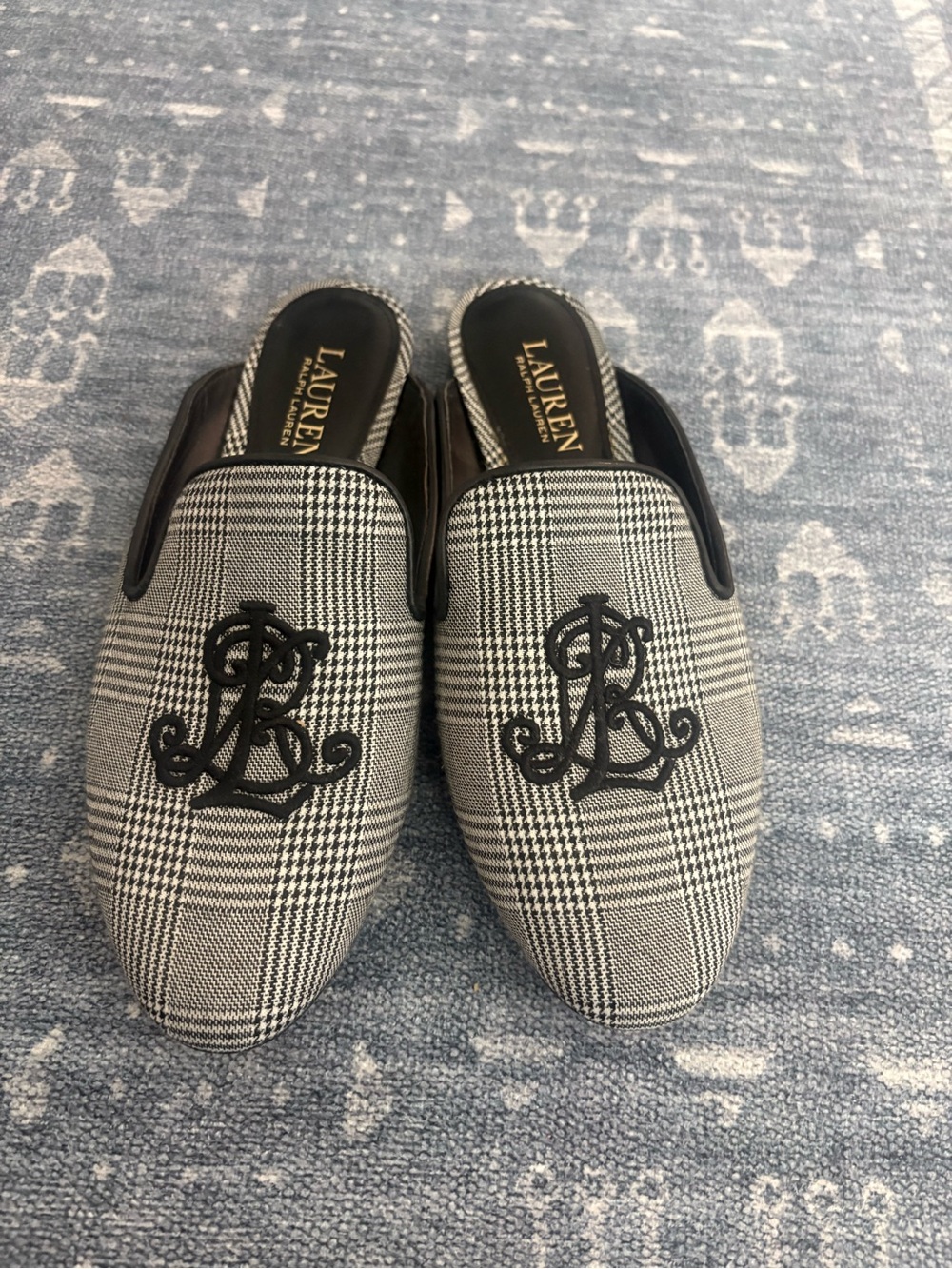 Lauren Ralph Lauren Black & Gray Plaid Embroidered Slip-On Loafers
